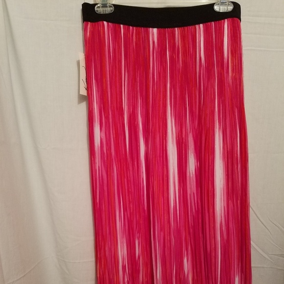 Kim Rogers Skirt Stripe Pattern Micro-Pleated Midi Fuchsia Pink White Orange - Picture 1 of 10